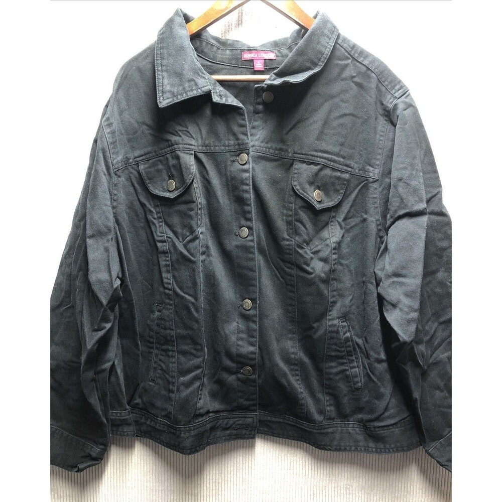 Jessica London Denim Jacket Womens 24 Black Wash Plus Size Jean Jacket Classic